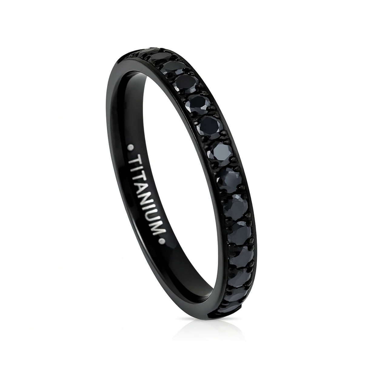 Black Titanium Ring Half Eternity Black Cubic Zircon Diamonds 3mm