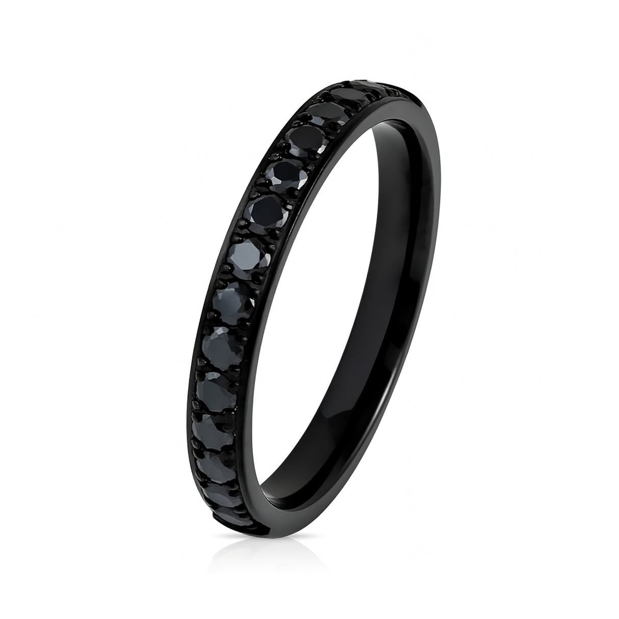 Black Titanium Ring Half Eternity Black Cubic Zircon Diamonds 3mm