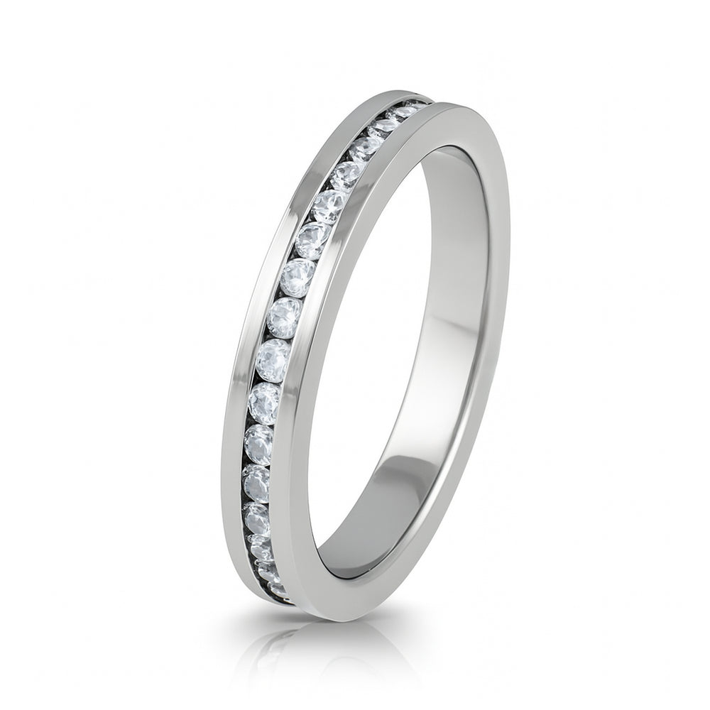 Silver Titanium Ring Full Eternity White Cubic Zircon Diamonds 4mm