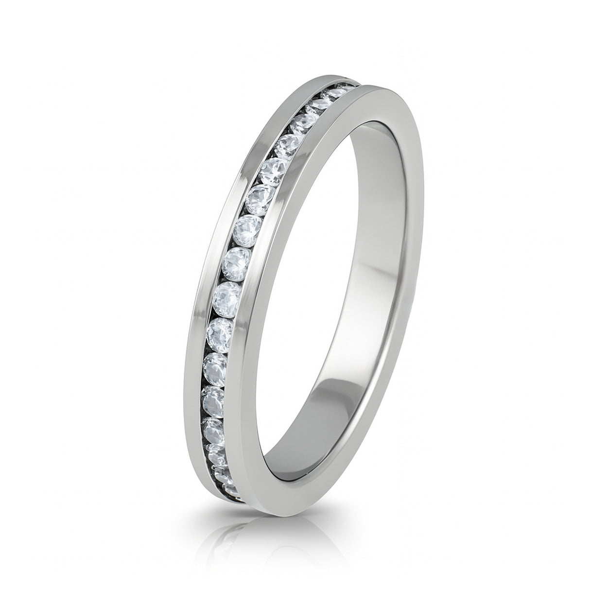 Silver Titanium Ring Full Eternity White Cubic Zircon Diamonds 4mm
