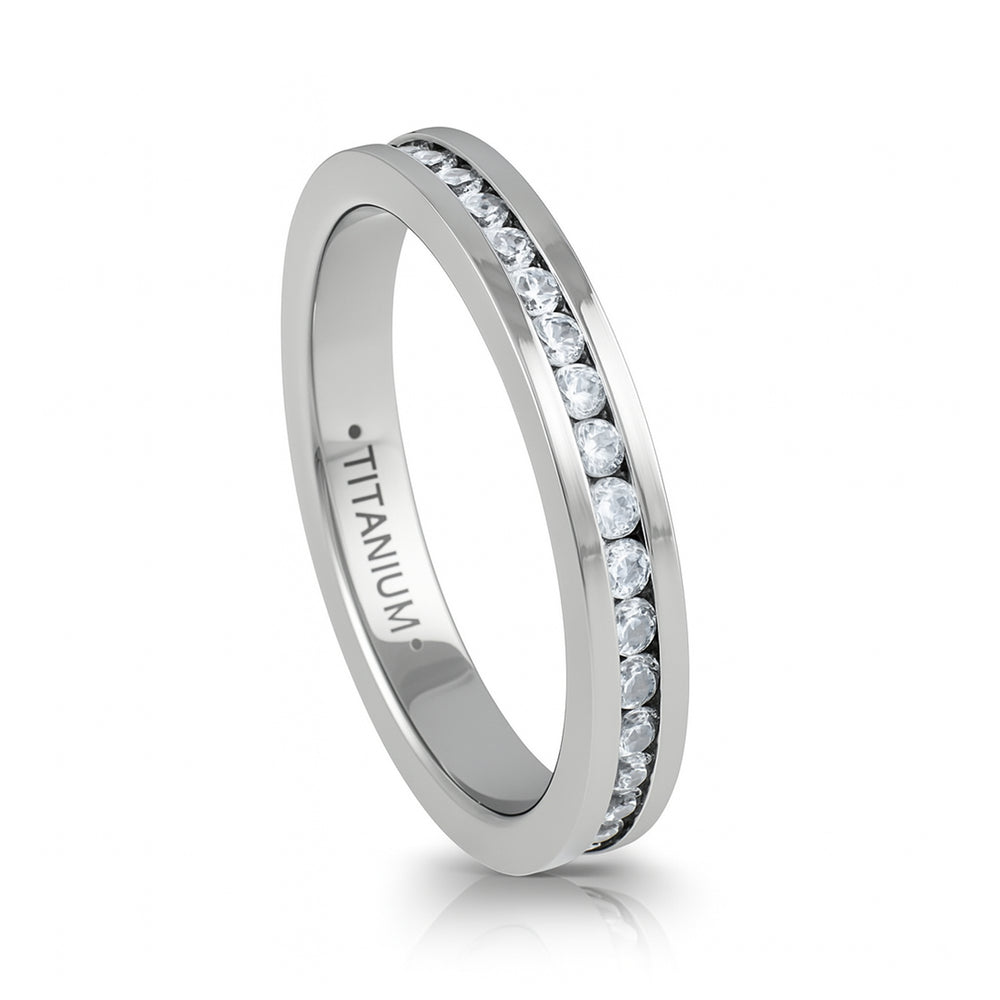 Silver Titanium Ring Full Eternity White Cubic Zircon Diamonds 4mm