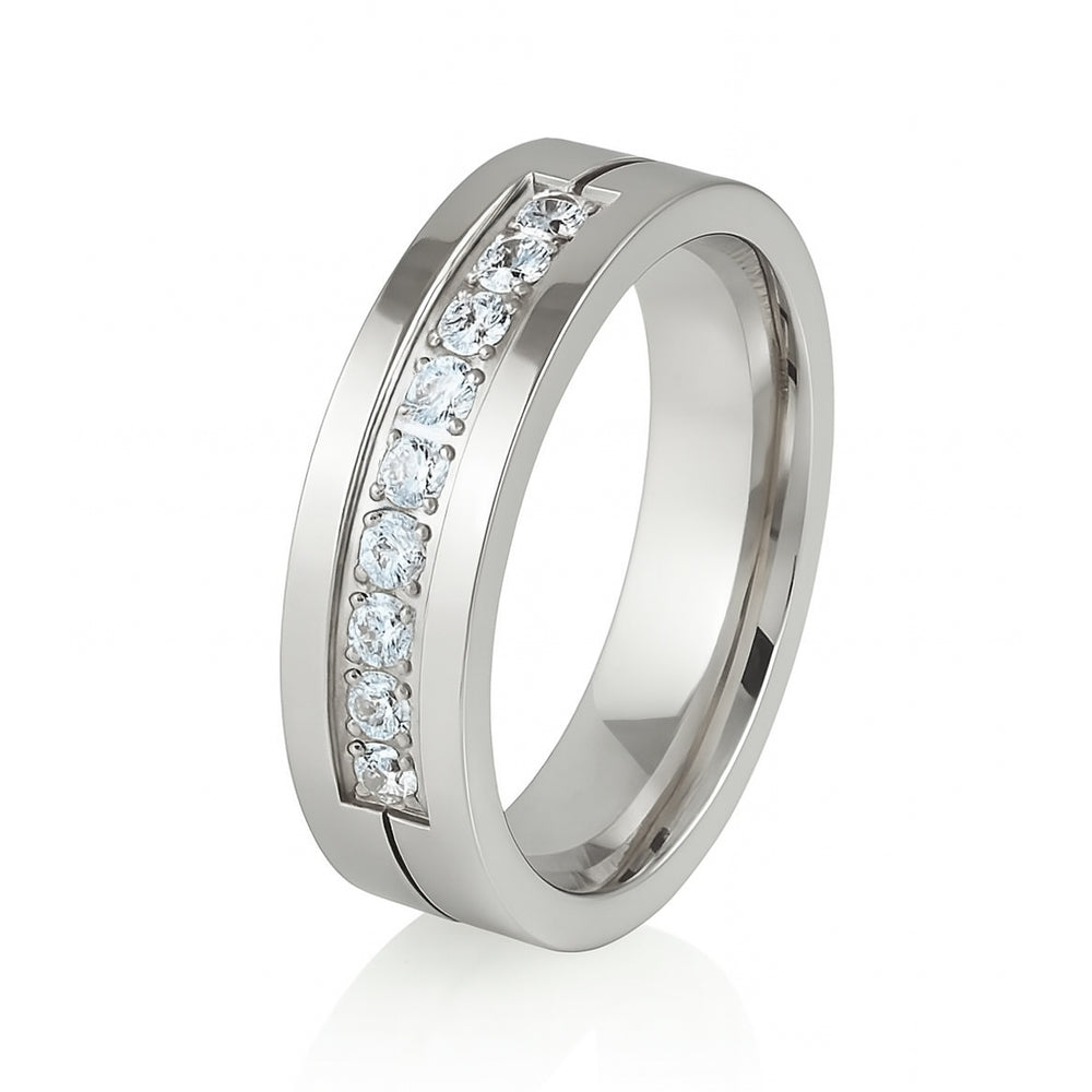 Gold Titanium Wedding Band W/ 9 CZ Diamond Inlay High Polish 6mm