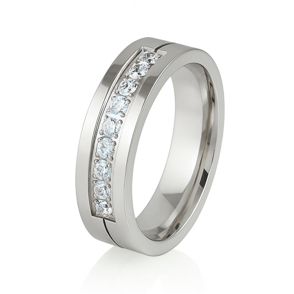 Gold Titanium Wedding Band W/ 9 CZ Diamond Inlay High Polish 6mm