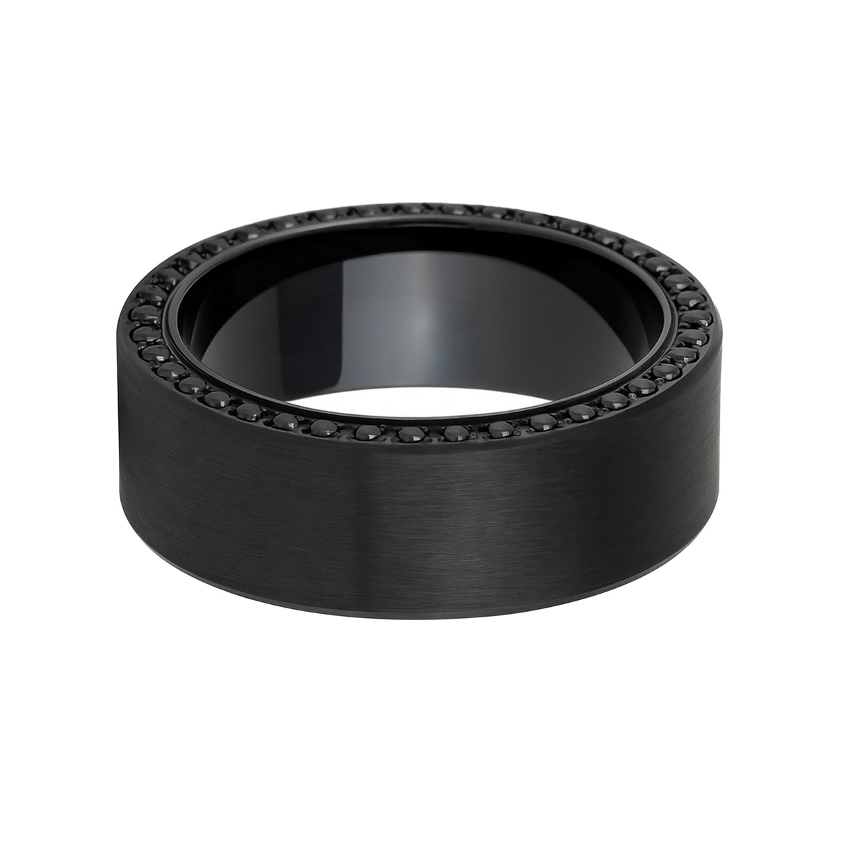 Men's Silver Titanium Wedding Band Brushed with Double Sided Full CZ Diamonds -8mm