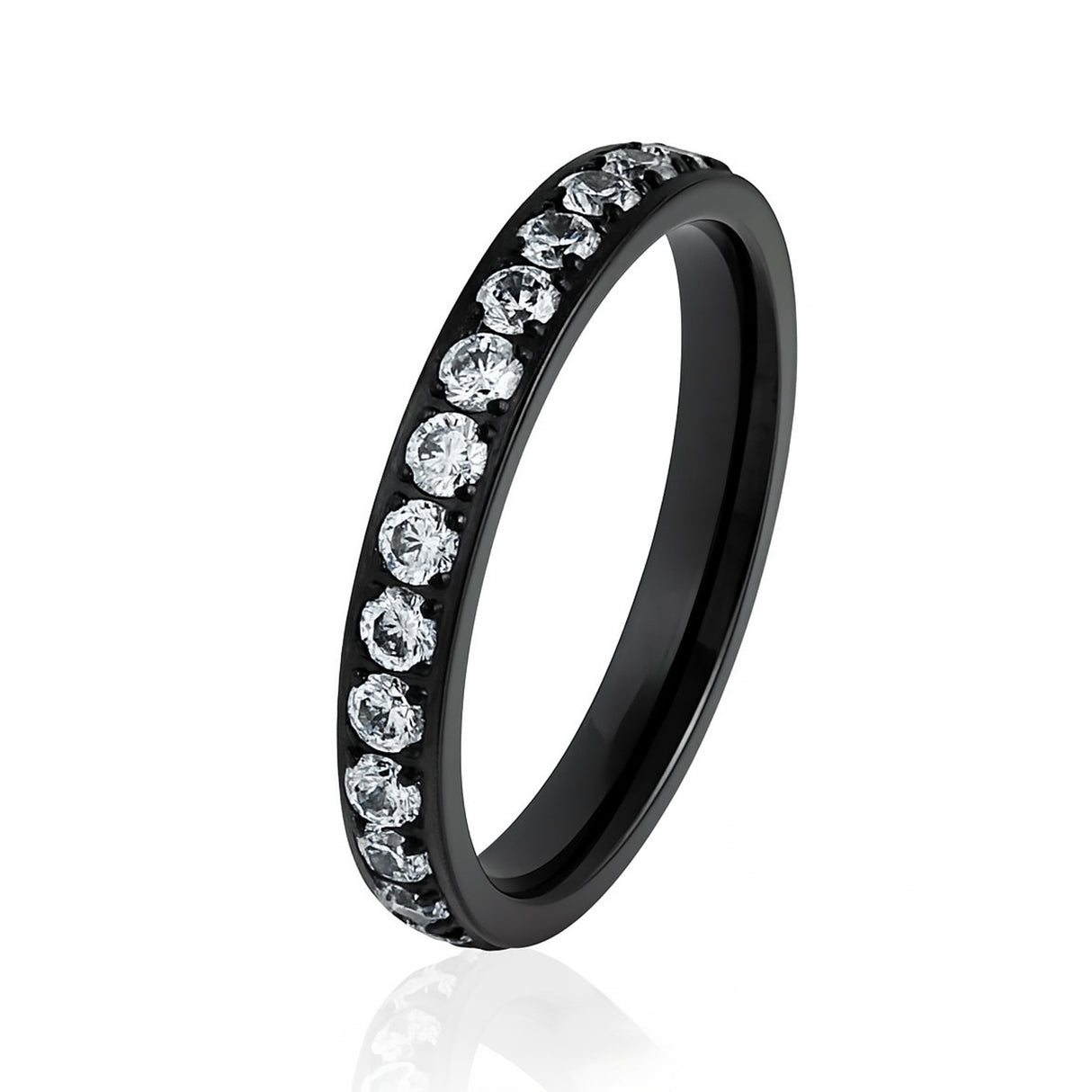 Black Titanium Ring Half Eternity White Cubic Zircon Diamonds 3mm
