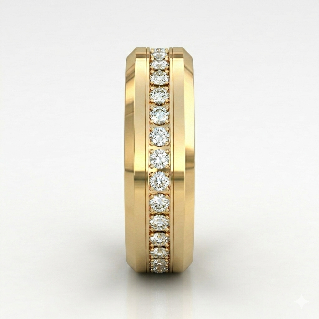 8mm - Tungsten Carbide Wedding Band Fully Stacked Cubic Zircon Beveled Edge Comfort Fit