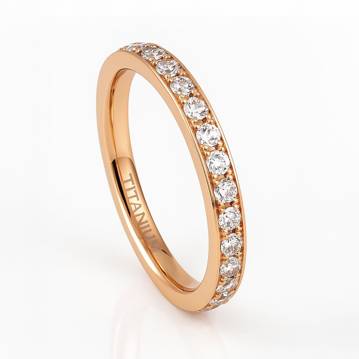 3mm - Women's Titanium Rose Gold Full Eternity White Diamond Ring