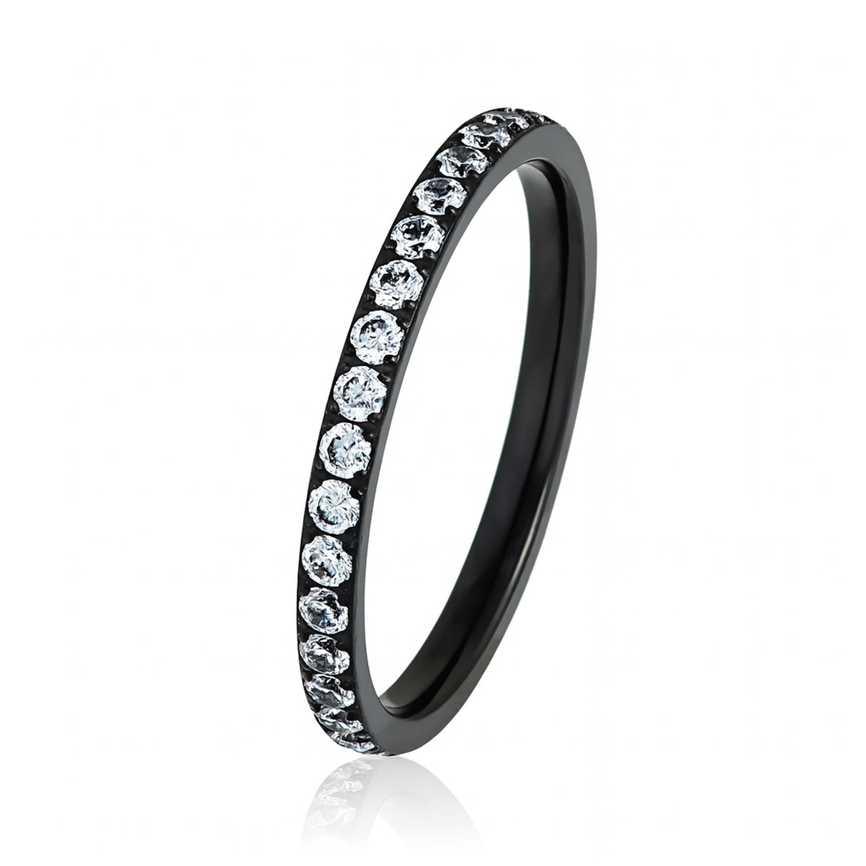Black Titanium Ring Half Eternity White Cubic Zircon Diamonds 2mm