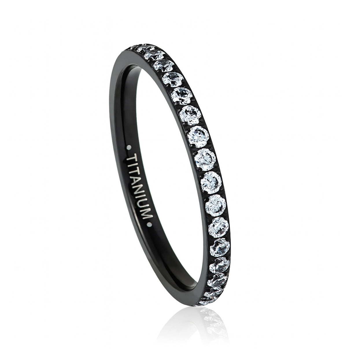 Black Titanium Ring Half Eternity White Cubic Zircon Diamonds 2mm