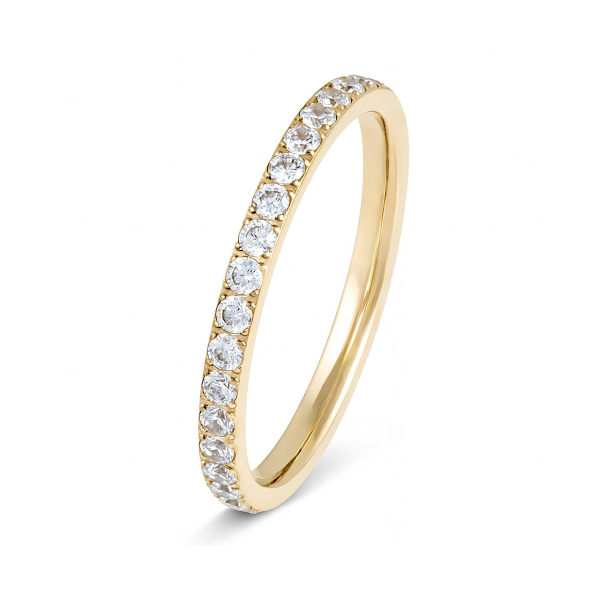 Gold Titanium Ring Half Eternity White Cubic Zircon Diamonds 2mm