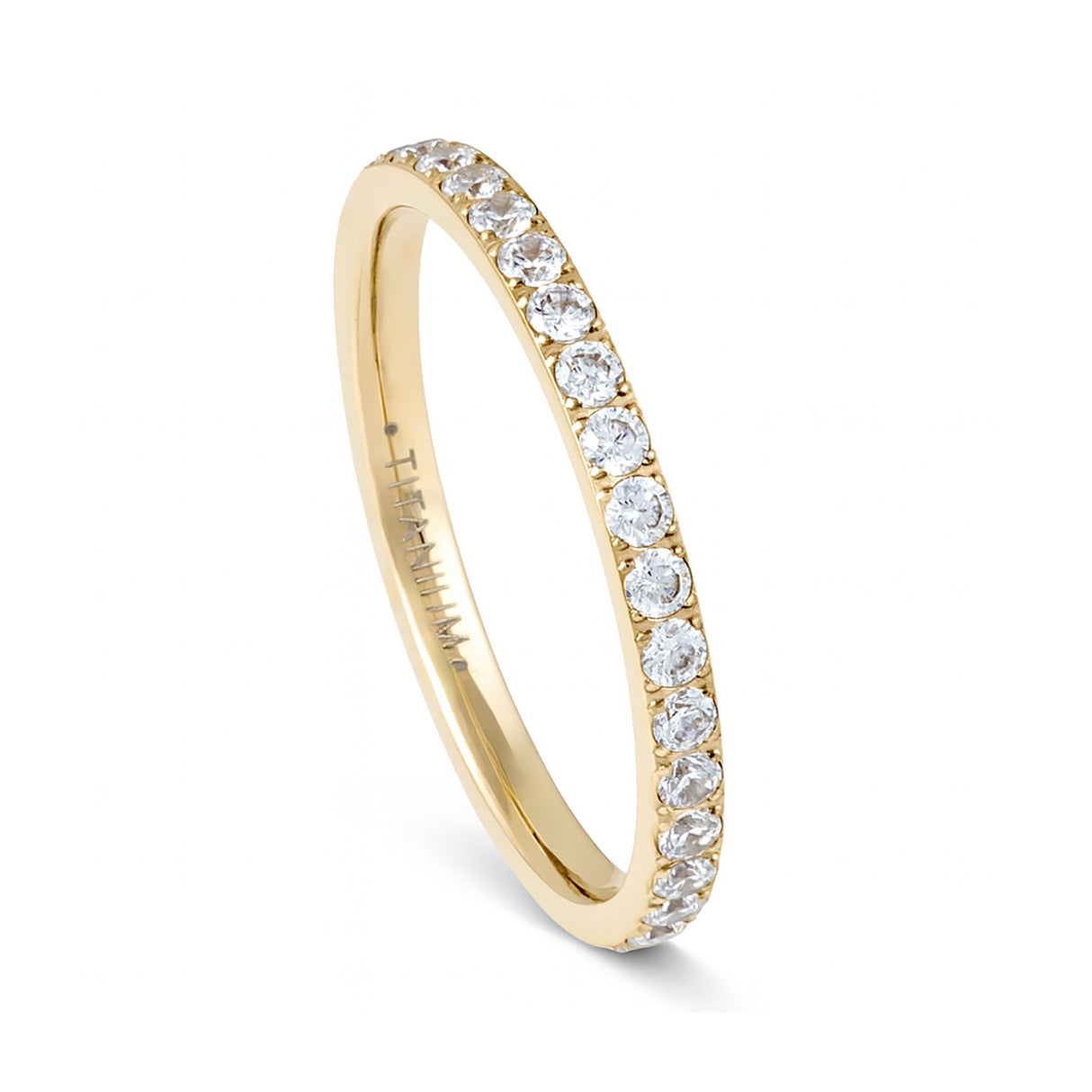Gold Titanium Ring Half Eternity White Cubic Zircon Diamonds 2mm