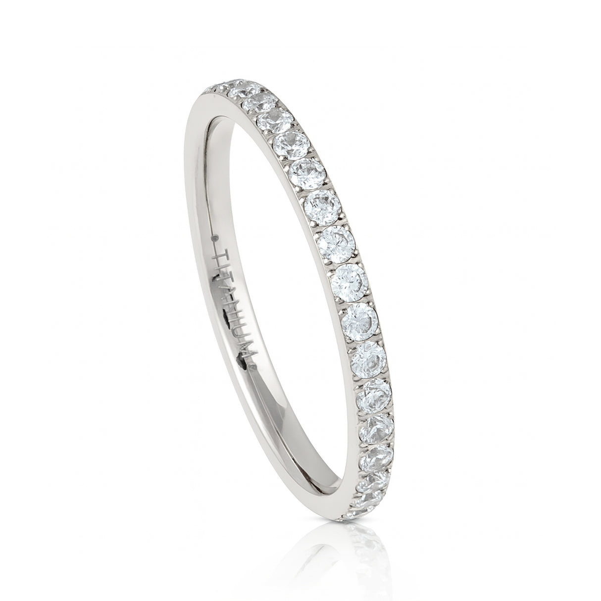 Silver Titanium Ring full Eternity Cubic Zircon Diamonds 2mm