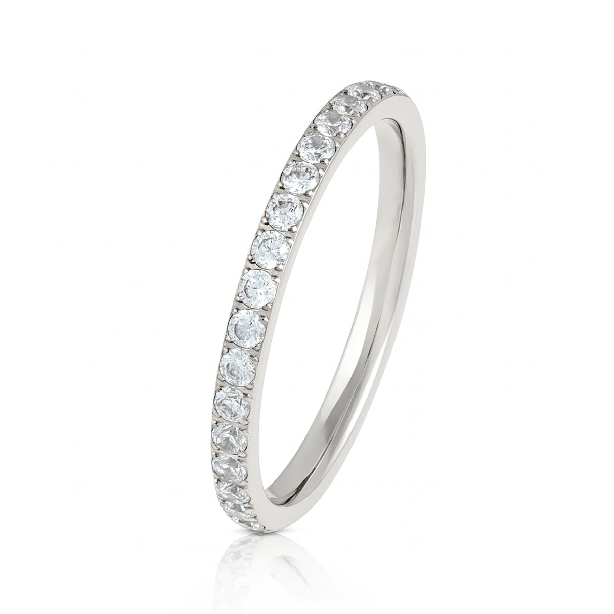 Silver Titanium Ring full Eternity Cubic Zircon Diamonds 2mm