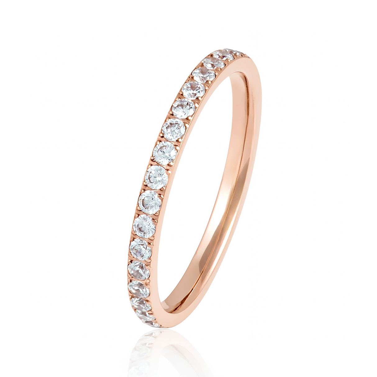Rose Gold Titanium Ring Half Eternity Cubic Zircon Diamonds 2mm