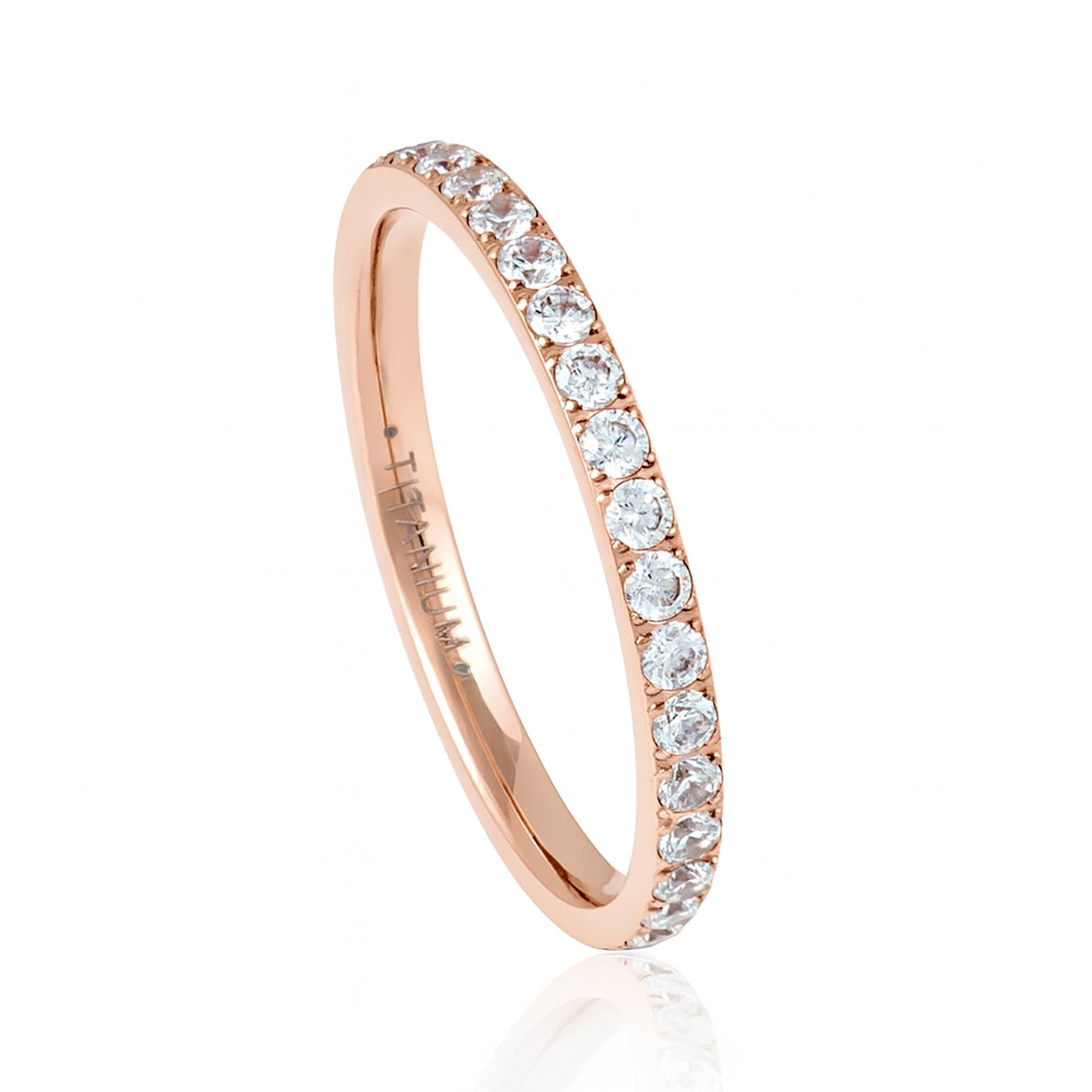 Rose Gold Titanium Ring Half Eternity Cubic Zircon Diamonds 2mm