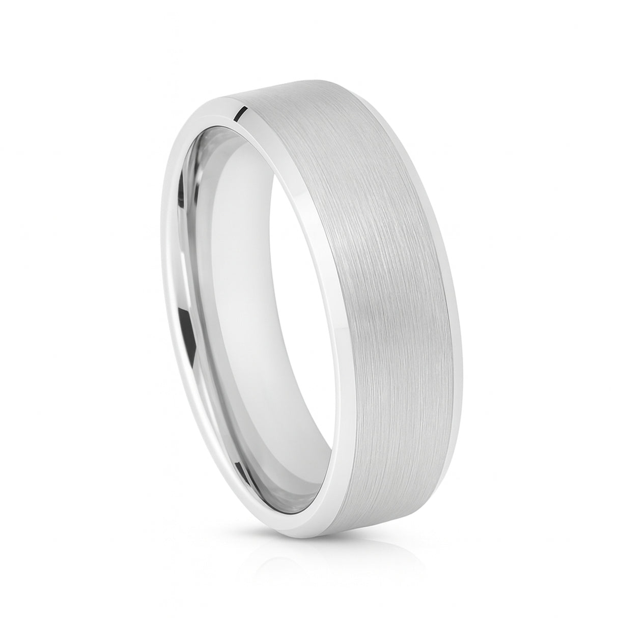 White Silver Platinum-Like Finish Tungsten Carbide Wedding Ring Brushed Center -8MM