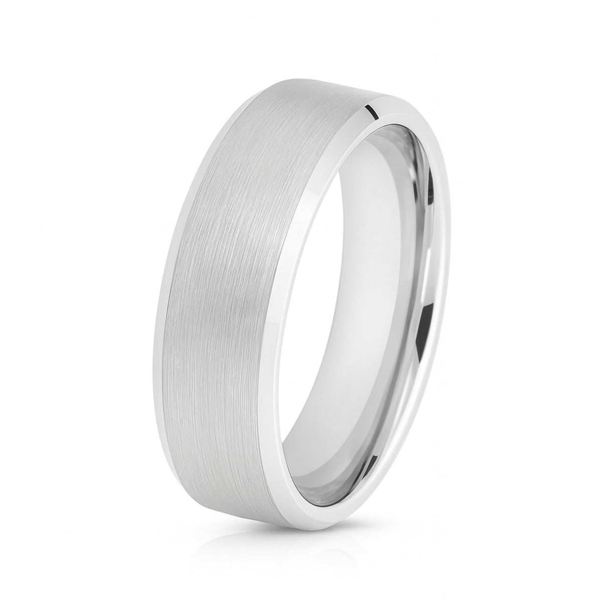 White Silver Platinum-Like Finish Tungsten Carbide Wedding Ring Brushed Center -8MM