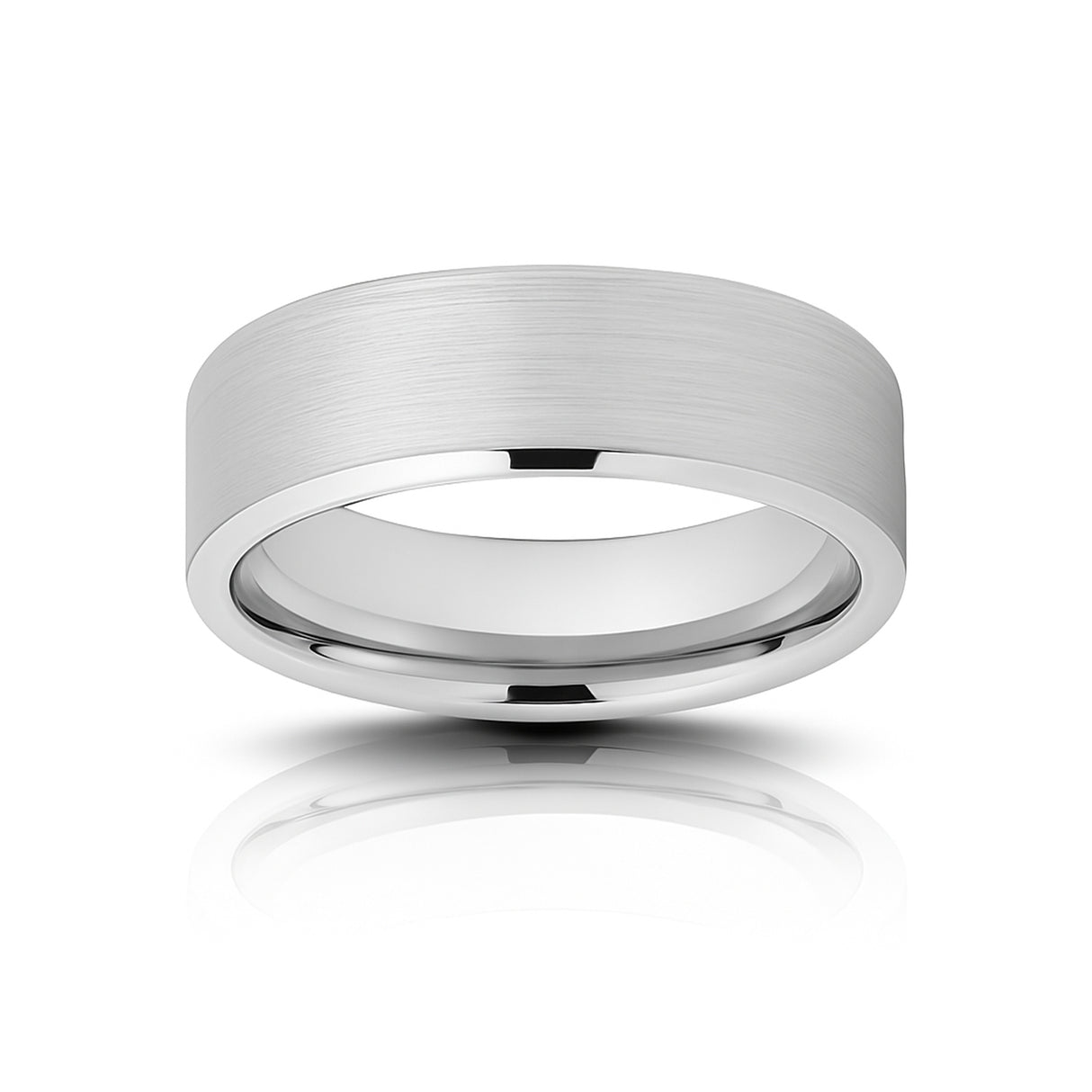 White Silver Platinum-Like Finish Tungsten Carbide Wedding Ring Brushed Center -8MM