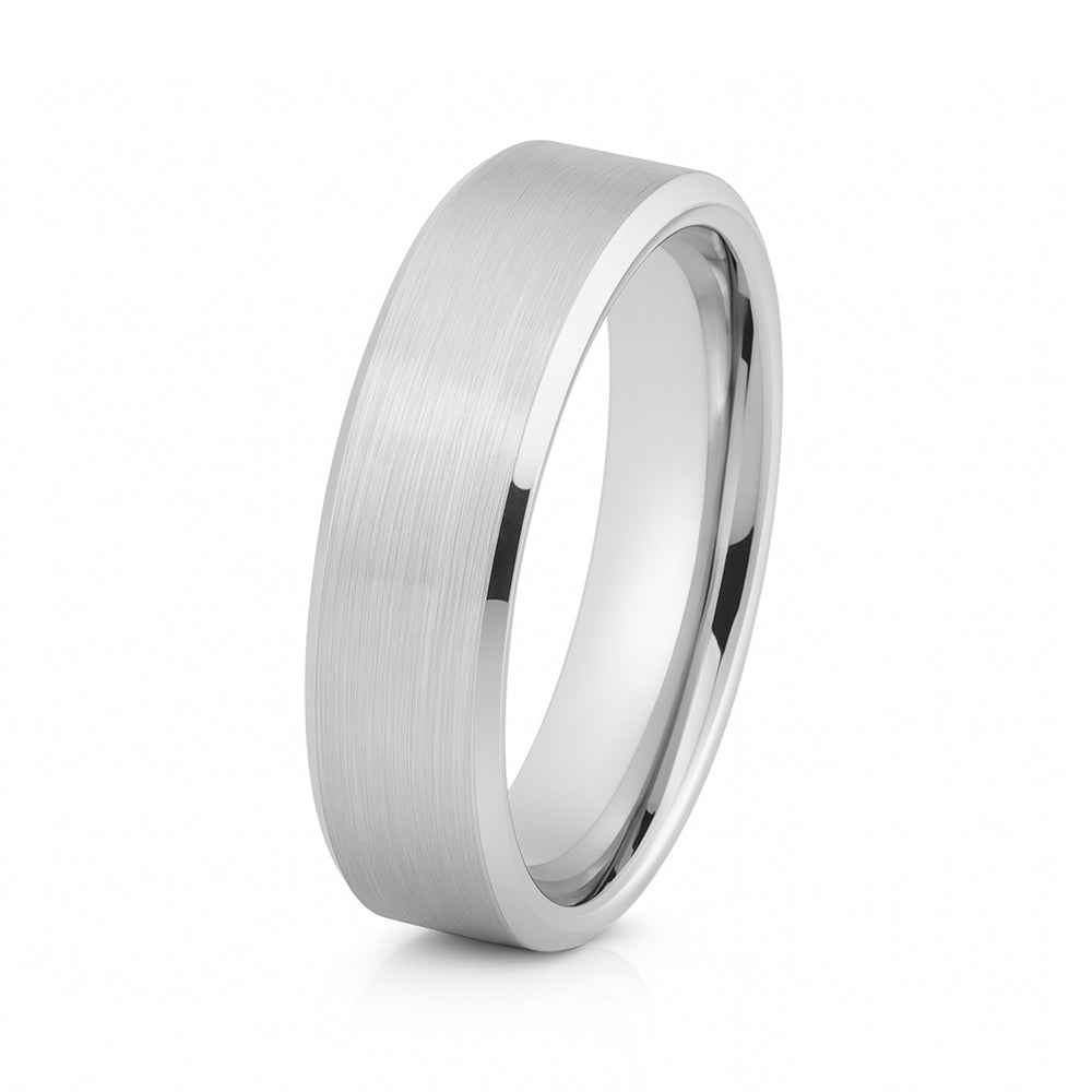 White Silver Platinum-Like Finish Tungsten Carbide Wedding Ring Brushed Center