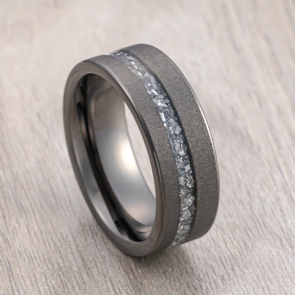 8mm - Gunmetal Tungsten Ring, Black Meteorite Sandblasted Finish