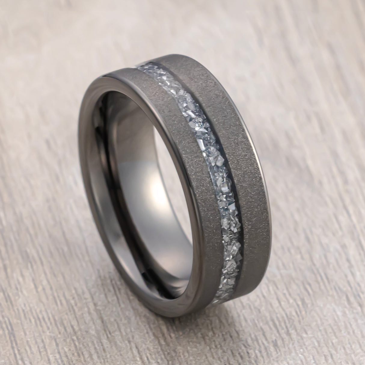 8mm - Gunmetal Tungsten Ring, Black Meteorite Sandblasted Finish