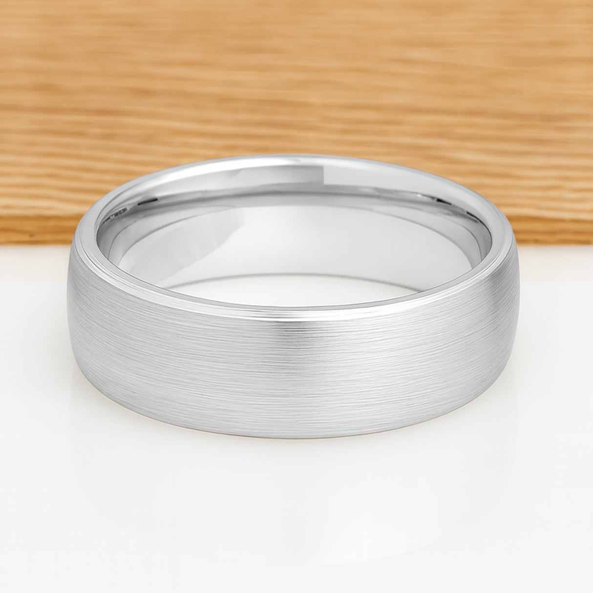 White Silver Platinum-Like FinishTungsten Brushed Center Ring Domed With Polished Edges - 8mm