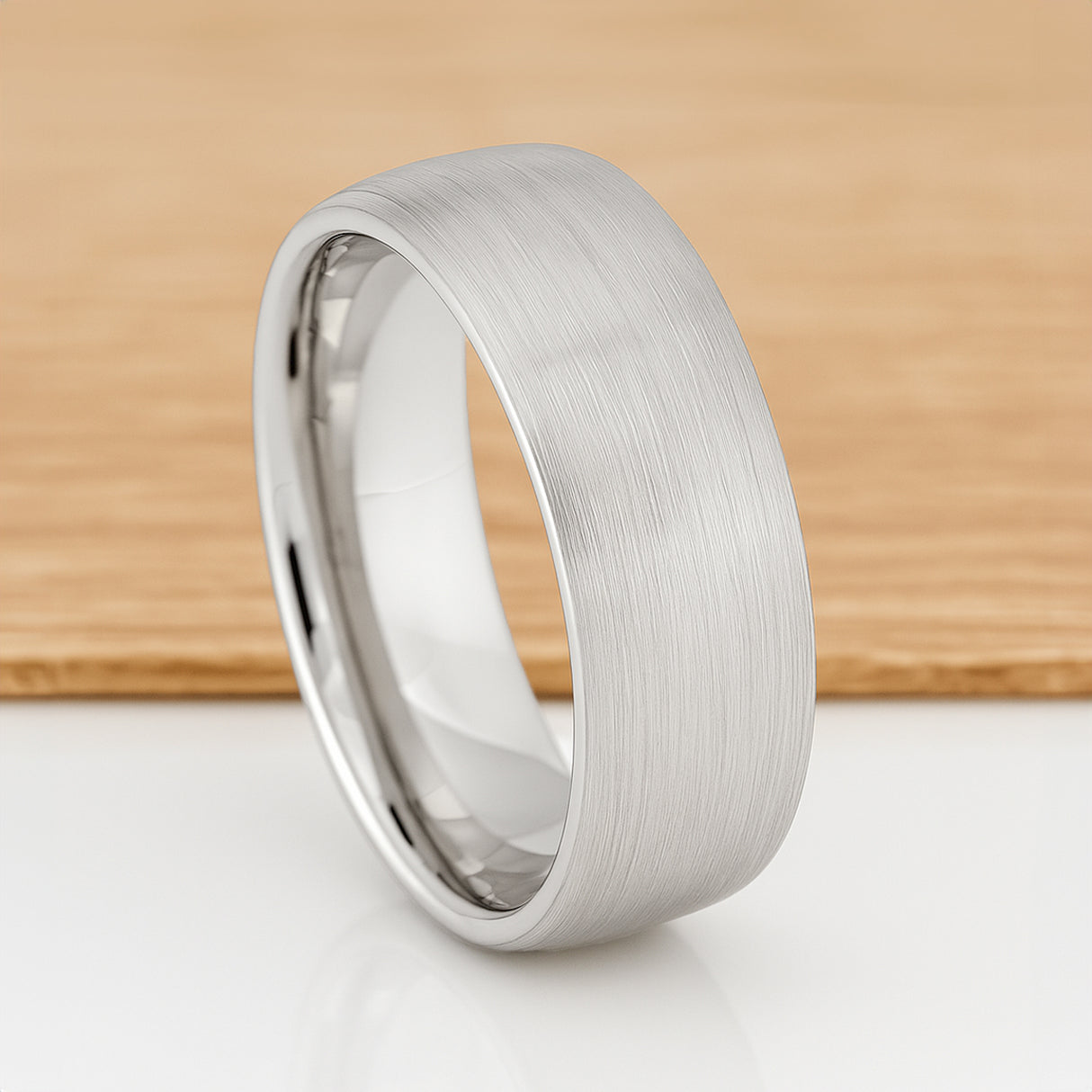 White Silver Platinum-Like FinishTungsten Brushed Center Ring Domed With Polished Edges - 8mm