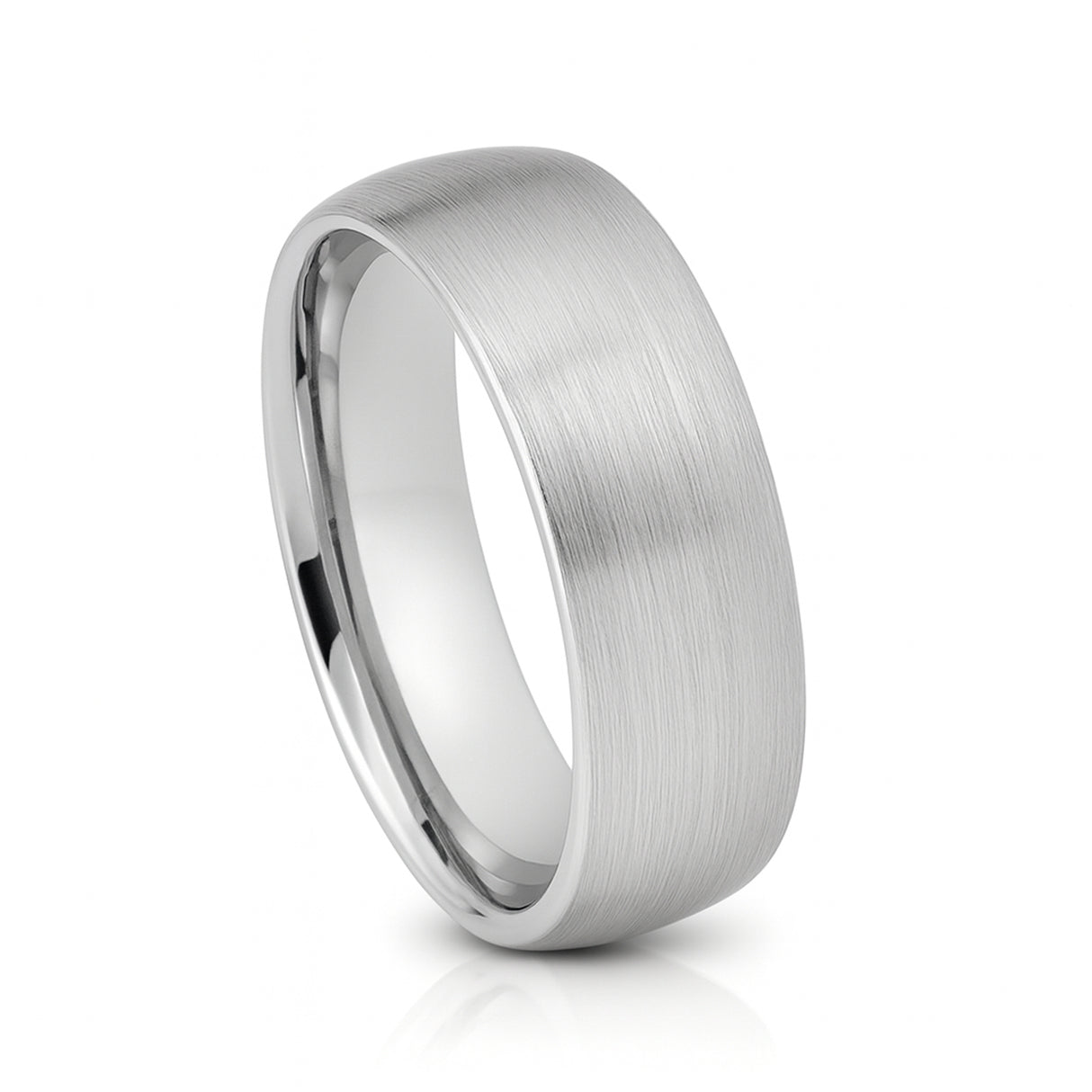 White Silver Platinum-Like FinishTungsten Brushed Center Ring Domed With Polished Edges - 8mm