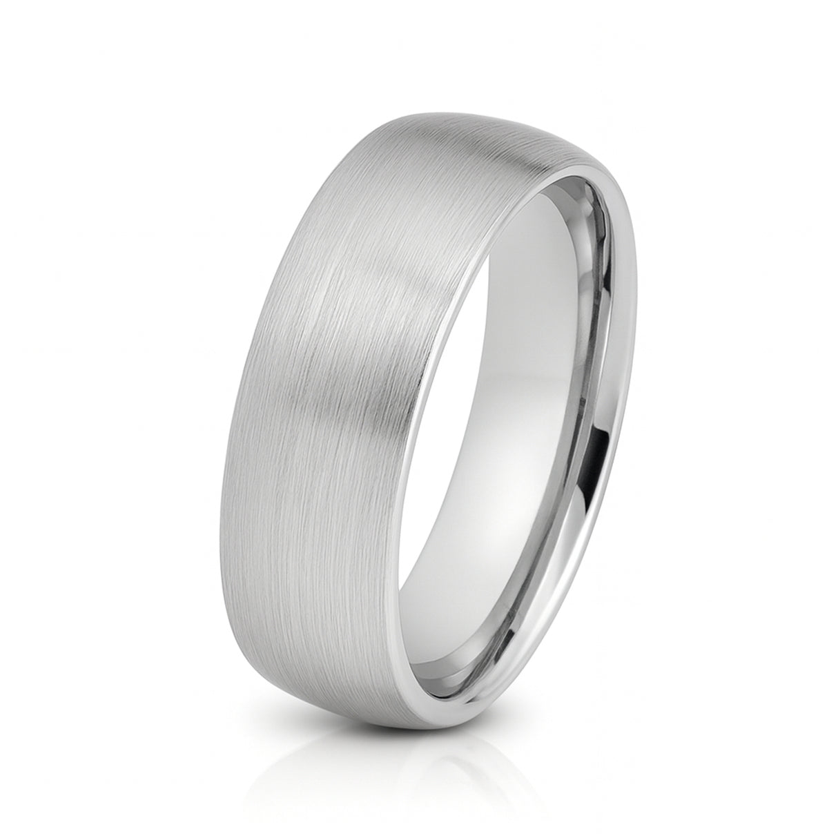 White Silver Platinum-Like FinishTungsten Brushed Center Ring Domed With Polished Edges - 8mm