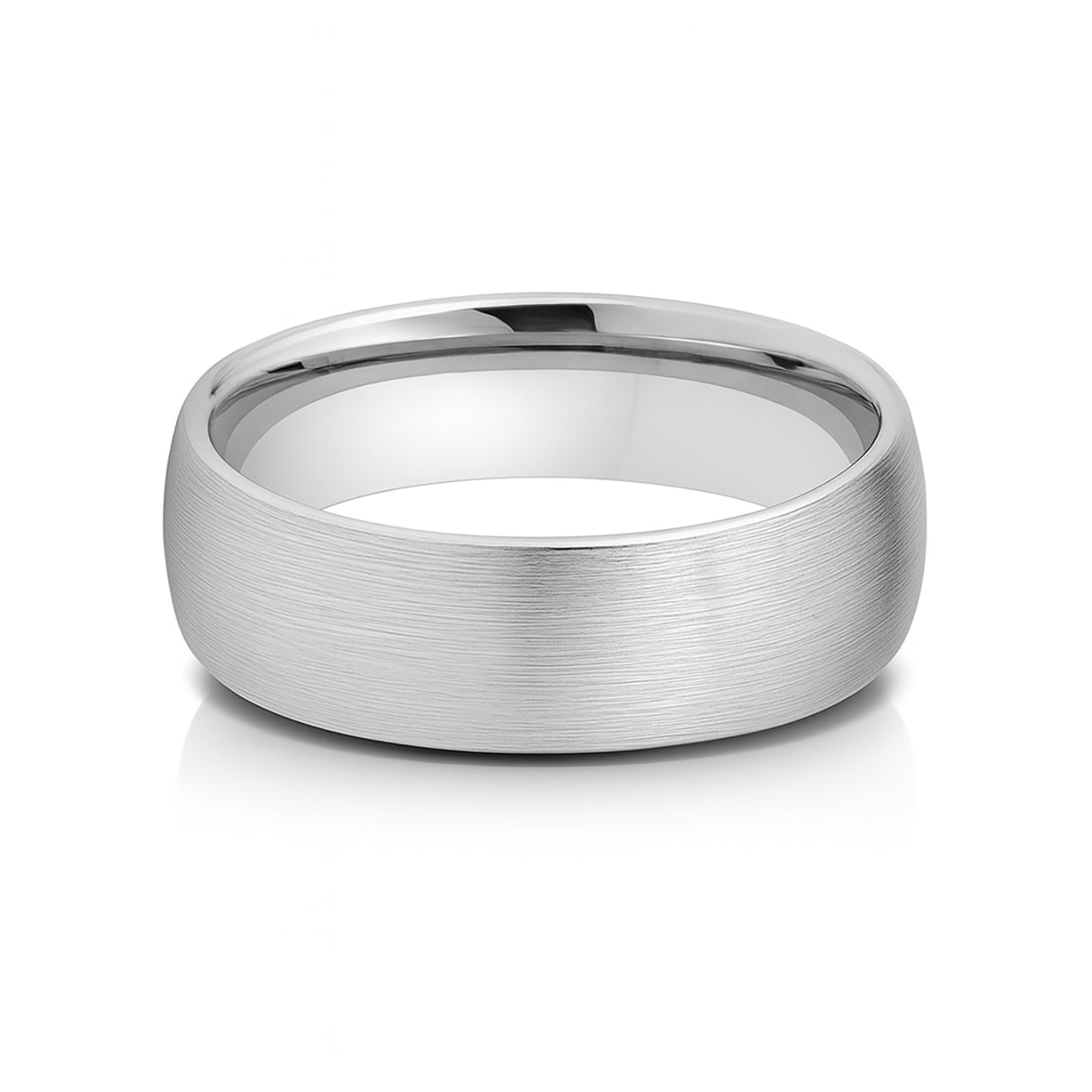 White Silver Platinum-Like FinishTungsten Brushed Center Ring Domed With Polished Edges - 8mm