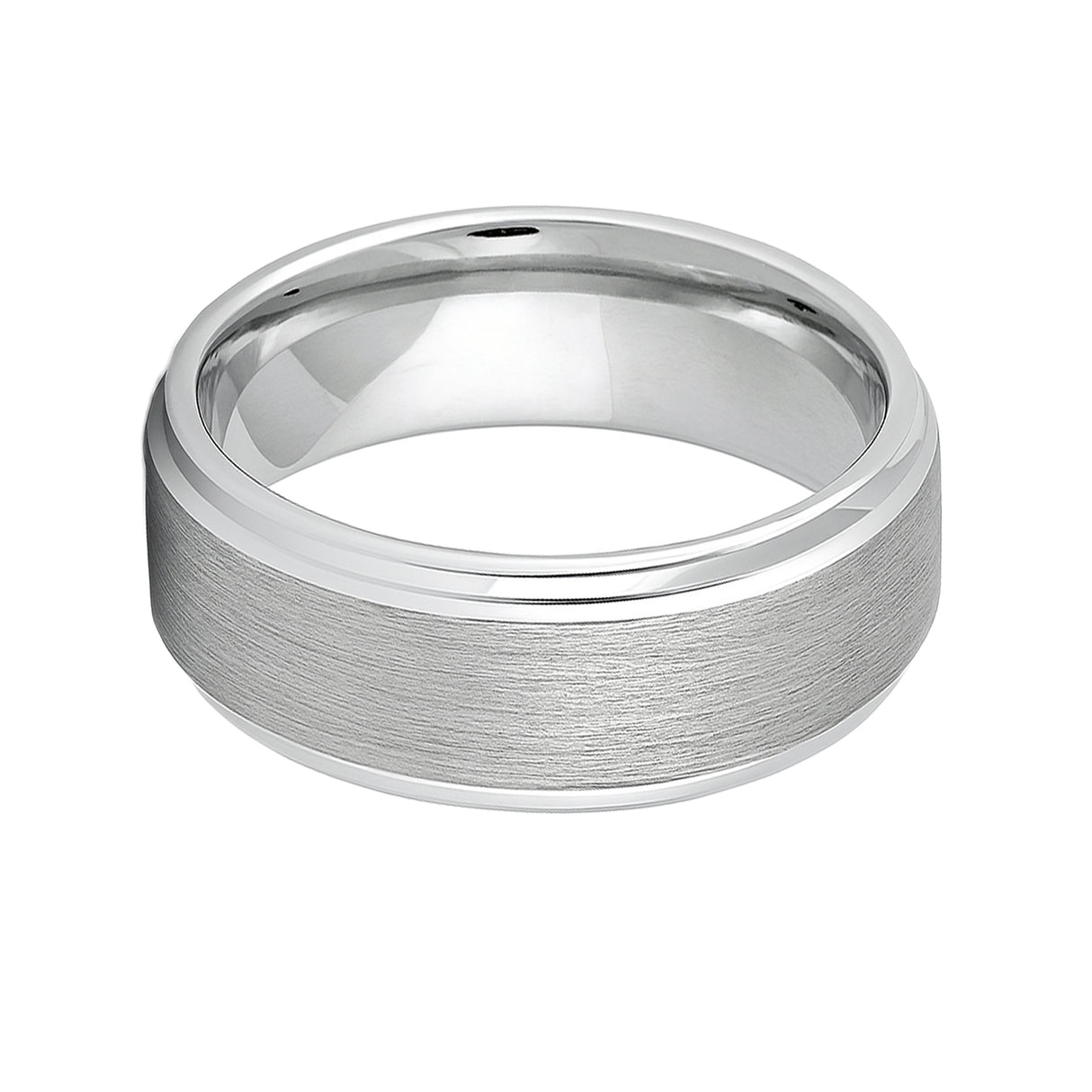 White Silver Platinum-Like FinishTungsten Carbide Ring Stepped Edges And Brushed Center - 8mm
