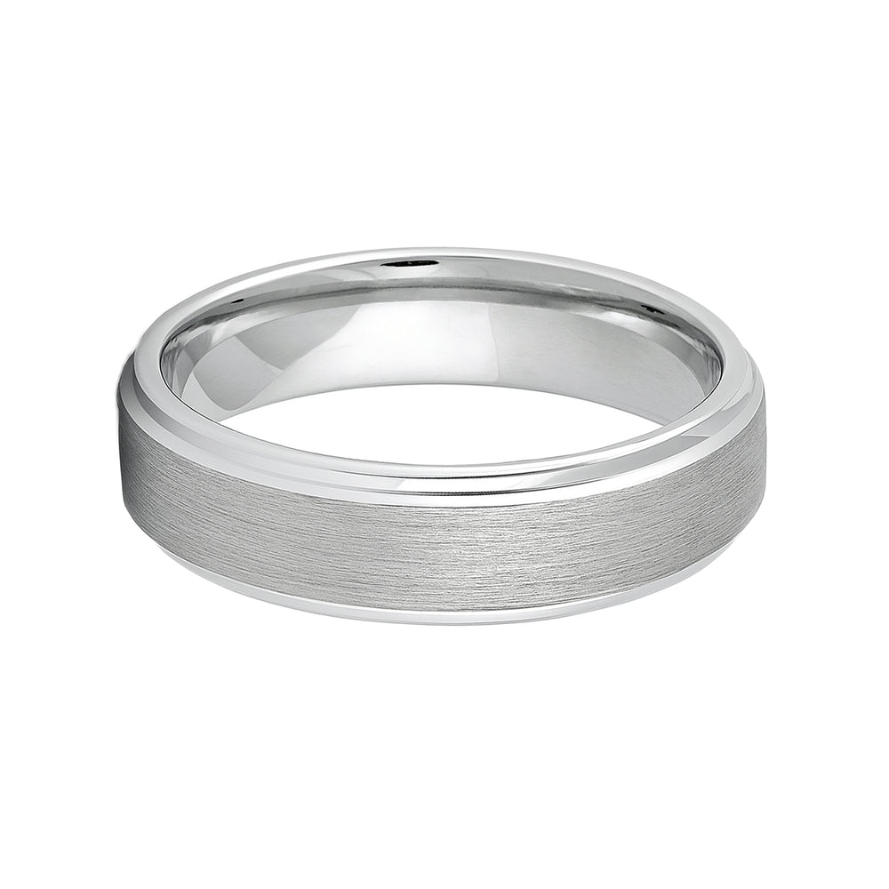White Silver Platinum-Like Finish Tungsten Carbide Ring Stepped Edges And Brushed Center - 6mm