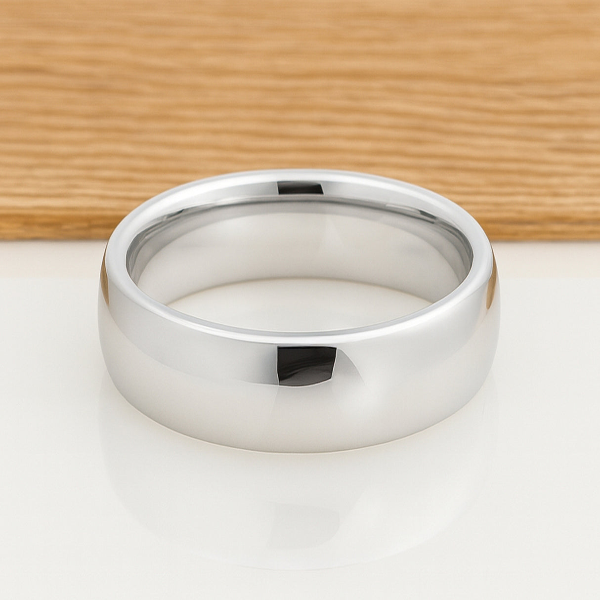 White Silver Platinum-Like Finish Tungsten Carbide Wedding Band Polished Dome Ring - 8mm