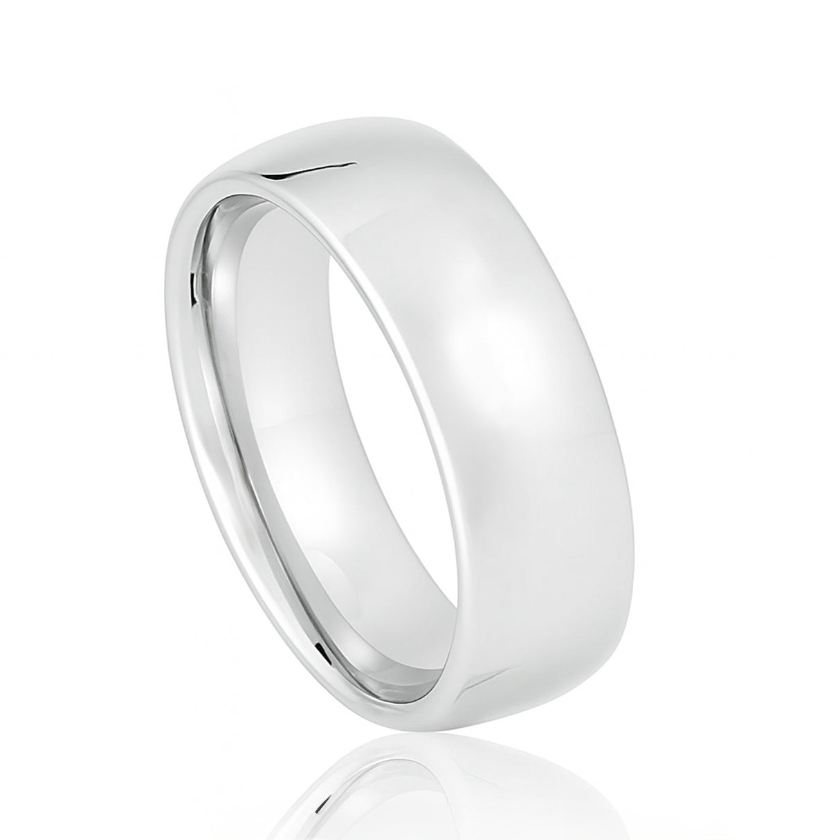 White Silver Platinum-Like Finish Tungsten Carbide Wedding Band Polished Dome Ring - 8mm