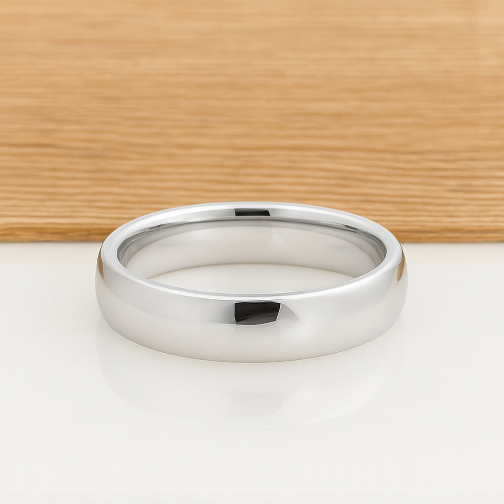 6MM - White Silver Platinum-Like Finish Tungsten Carbide Wedding Band Polished Dome Ring