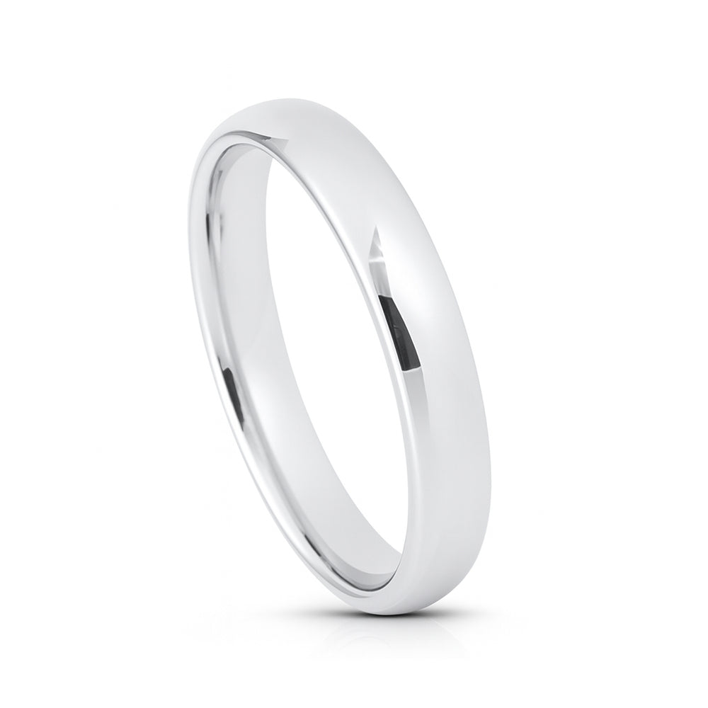 4MM - White Silver Platinum-Like Finish Tungsten Carbide Wedding Band Polished Dome Ring