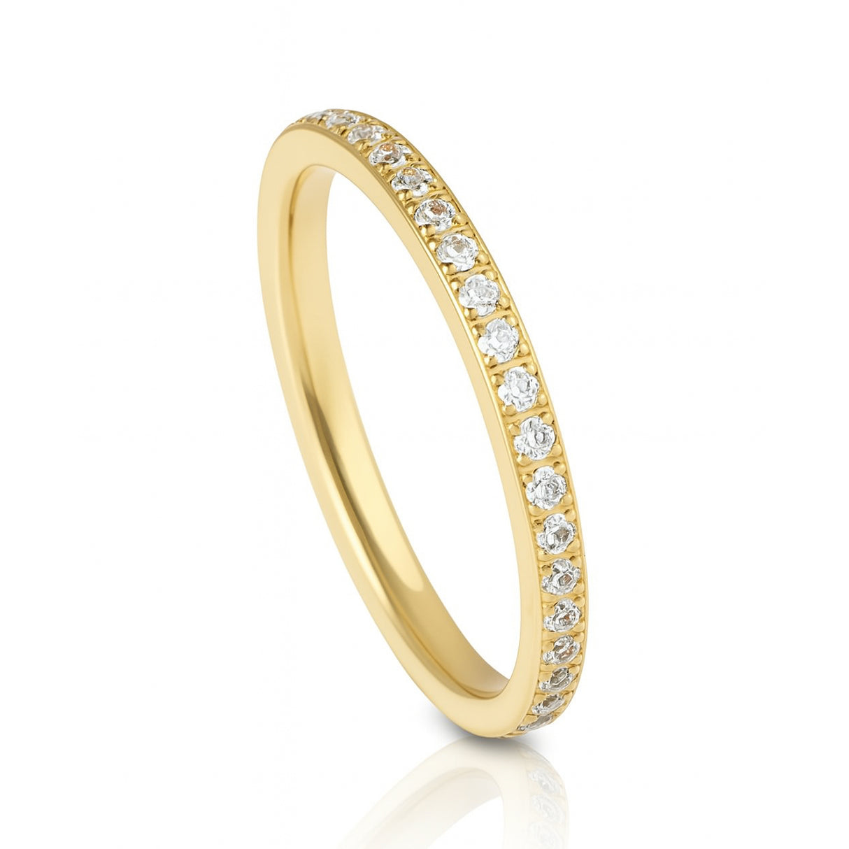 Gold Titanium Ring Half Eternity White Cubic Zircon Diamonds 2mm