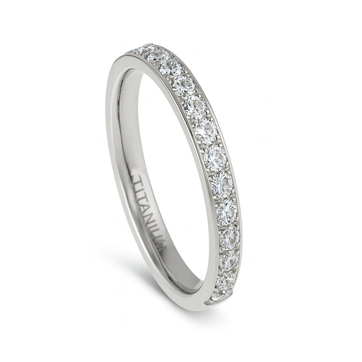Silver Titanium Ring Half Eternity White Cubic Zircon Diamonds 2mm