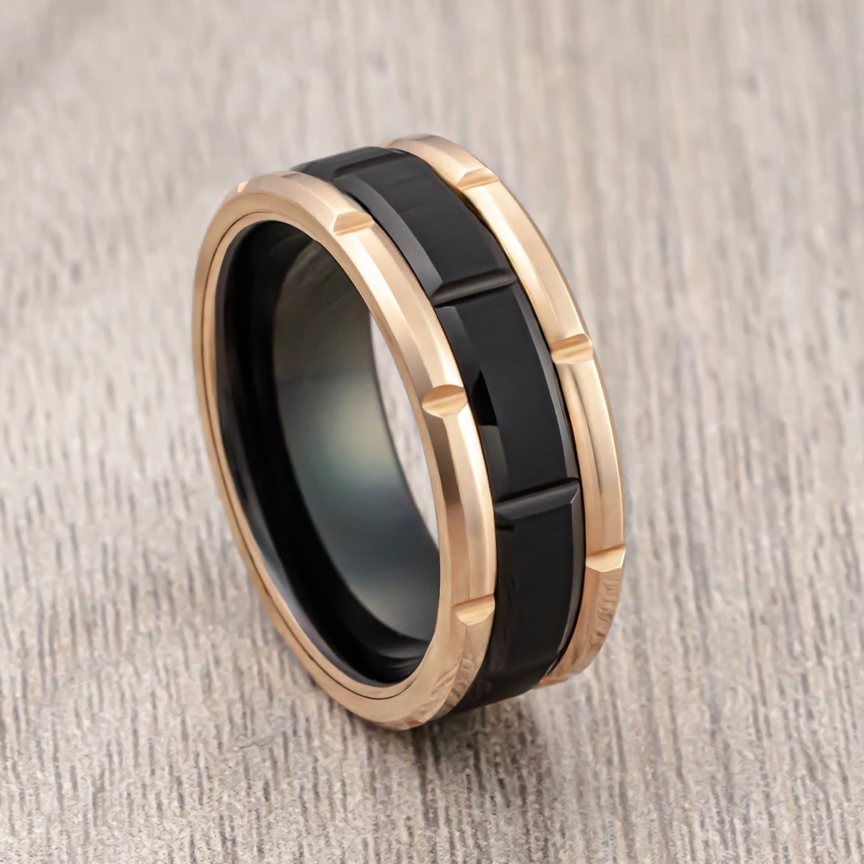 8mm - Men's Tungsten Wedding Ring, Rose Gold Tungsten Band, Black Tungsten Ring