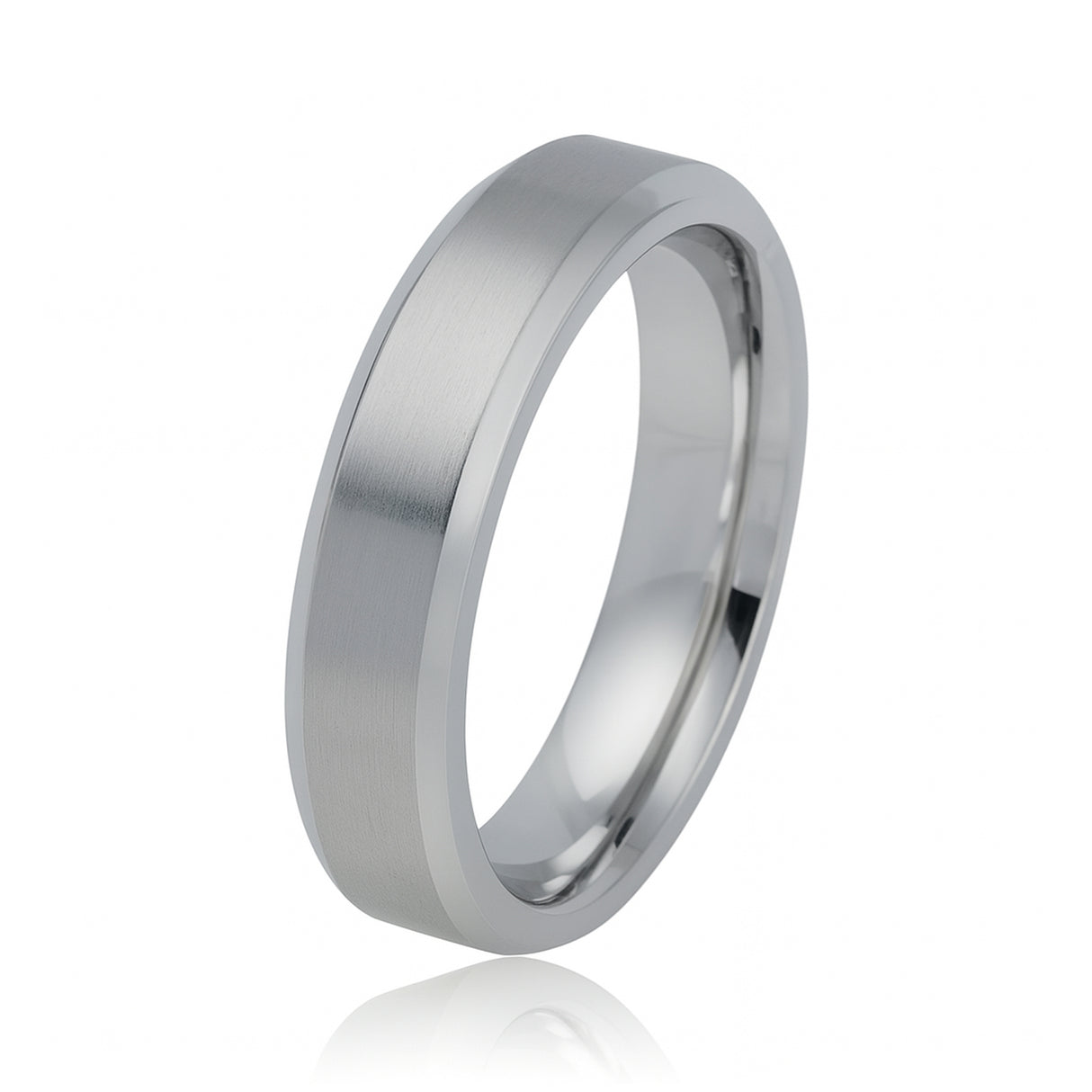 Silver Titanium Ring Brushed Center With Beveled Edges - 7mm