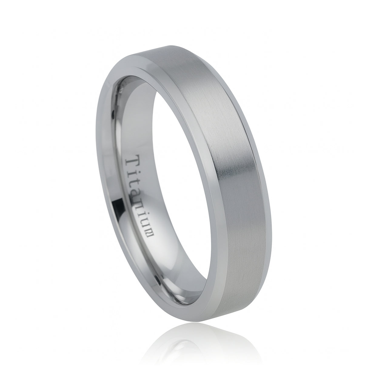Silver Titanium Ring Brushed Center With Beveled Edges - 7mm