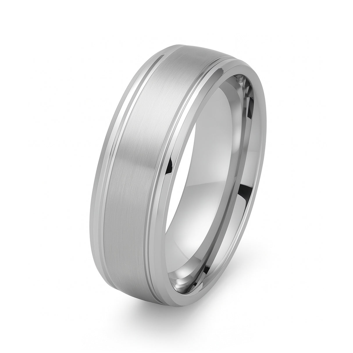 Men's Dome Silver Titanium With Stepped Edges And Brushed Center - 8mm