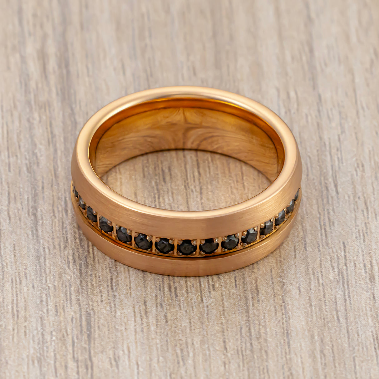 8mm Rose Gold Tungsten Wedding Band With Black Sapphires
