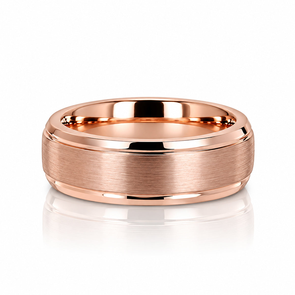 8mm - Rose Gold Tungsten Wedding Band, Polished Edge, Brushed Center Wedding Band,
