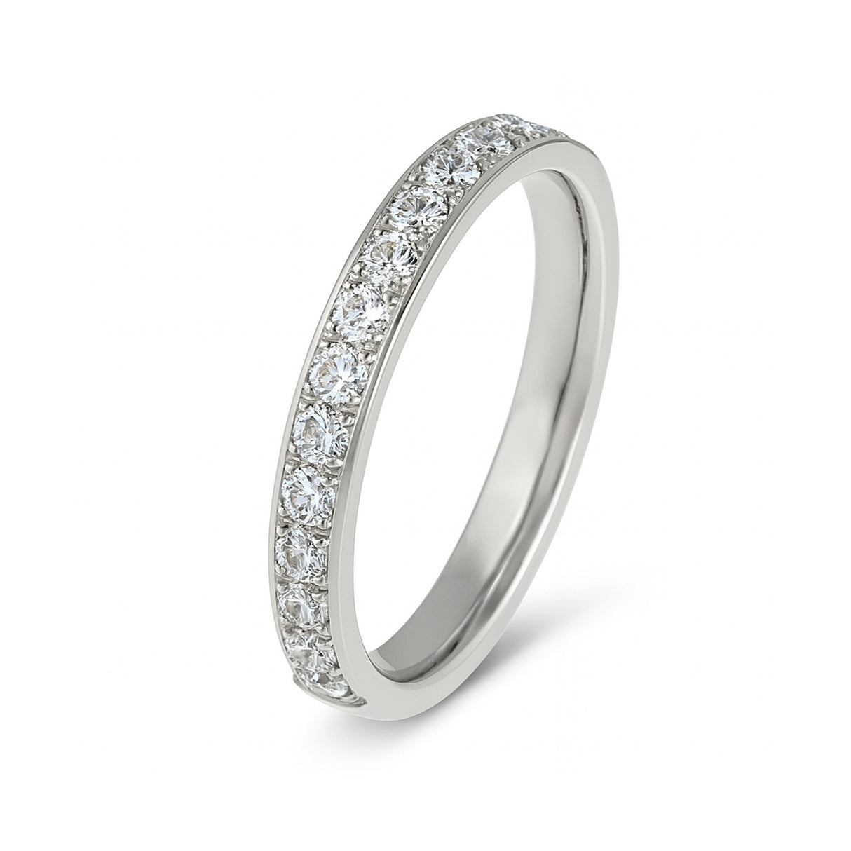 Silver Titanium Ring Half Eternity White Cubic Zircon Diamonds 3mm