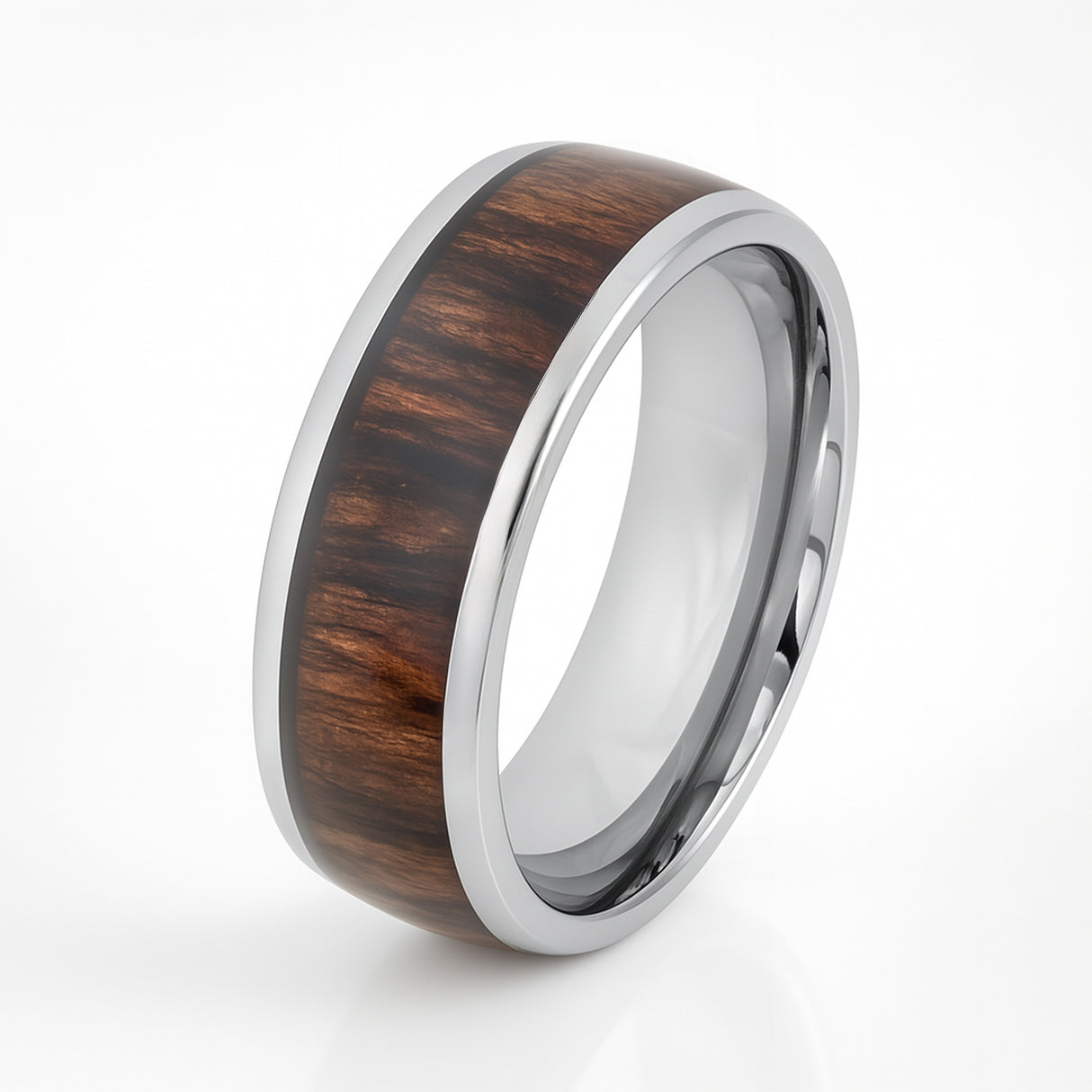 Mens Titanium Dome Ring with Natural Rosewood Inlay - 8mm