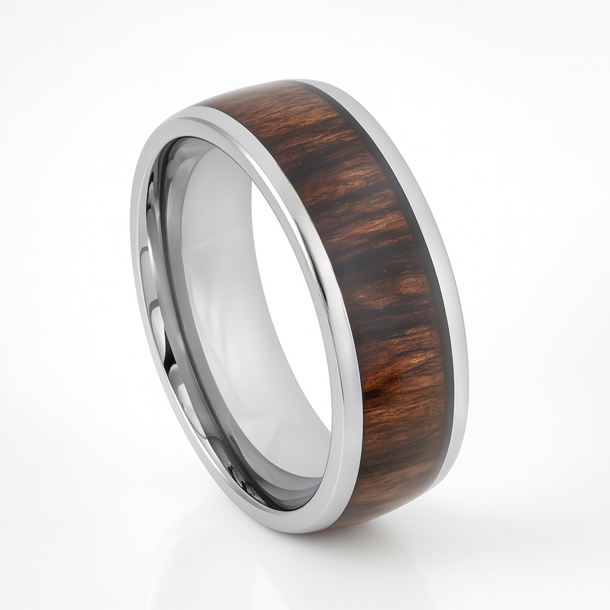 Mens Titanium Dome Ring with Natural Rosewood Inlay - 8mm