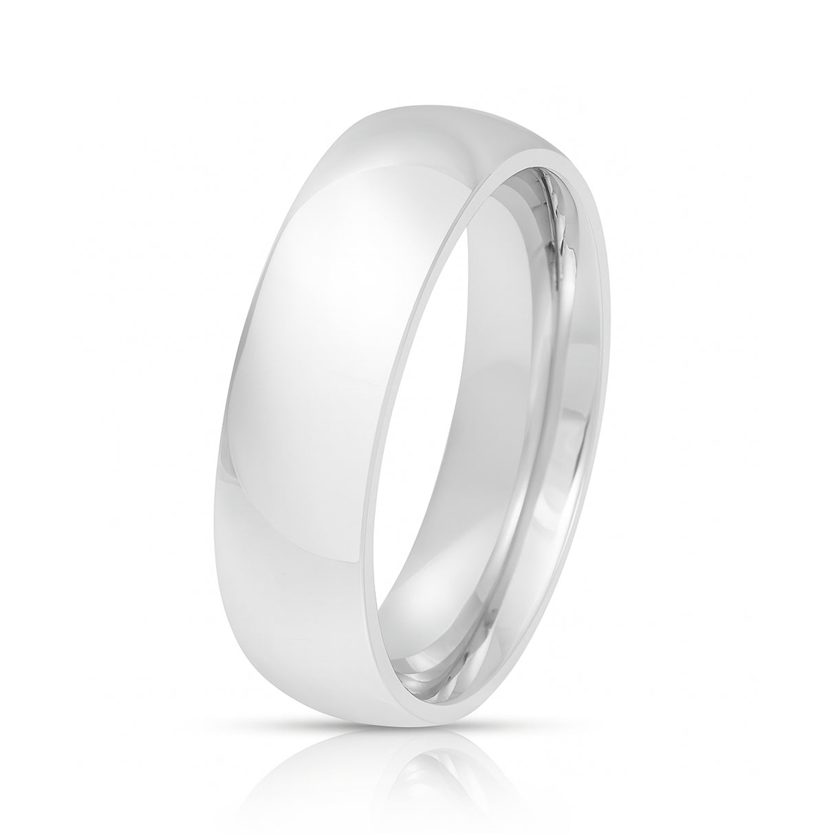 Men's Silver Titanium Wedding Band Polished Dome Ring - 6mm