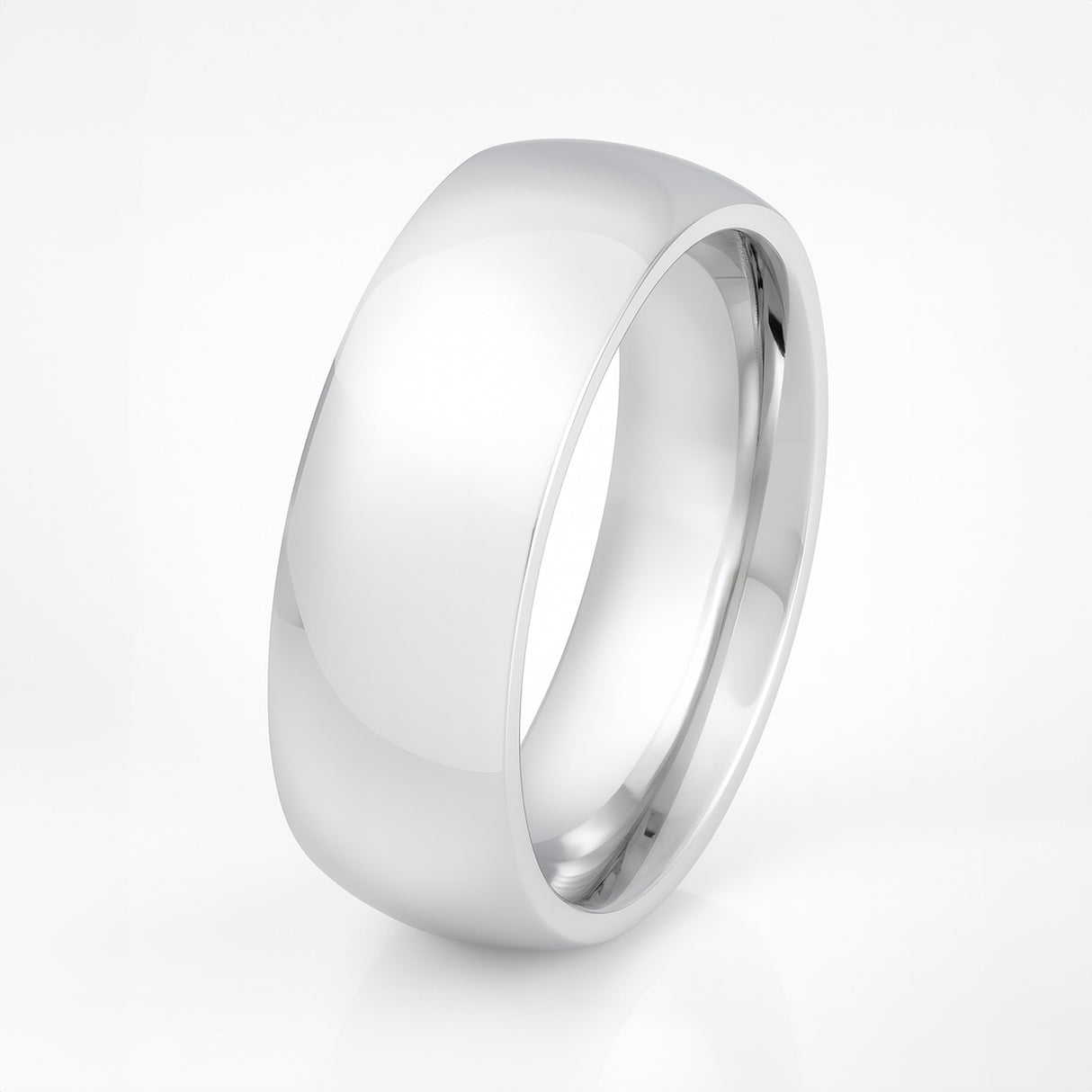 Men's Silver Titanium Wedding Band Polished Dome Ring - 8mm