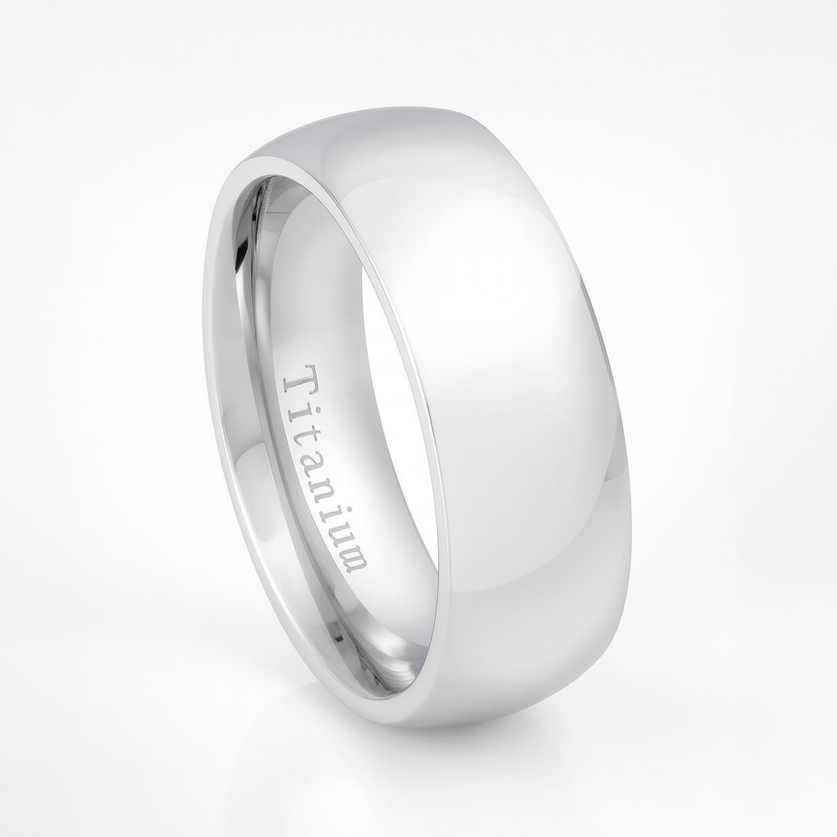 Men's Silver Titanium Wedding Band Polished Dome Ring - 8mm